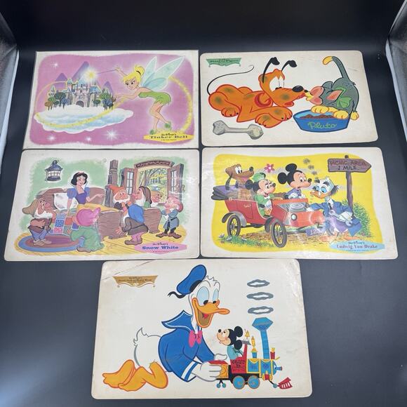 Lot Of 5 Vintage 1960 Walt Disney Table Mats Tinker Bell Pluto Mickey Snow White - Picture 1 of 7